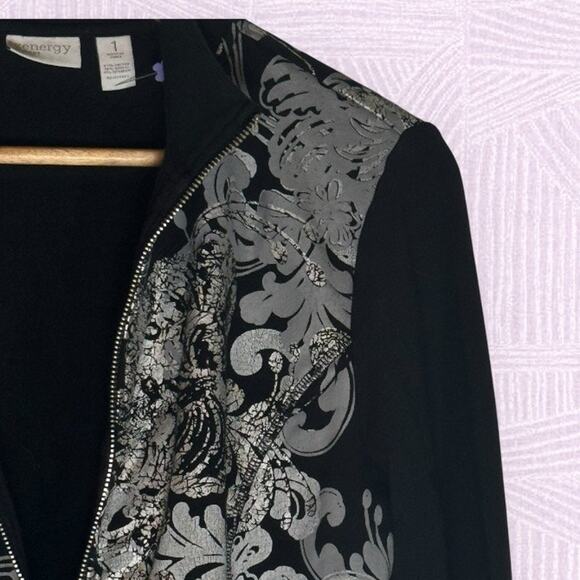 Zenergy Black  Silver Leaf  Light Jacket Size 1 Med/Large Cool Girl Spring Vibes - Picture 3 of 7